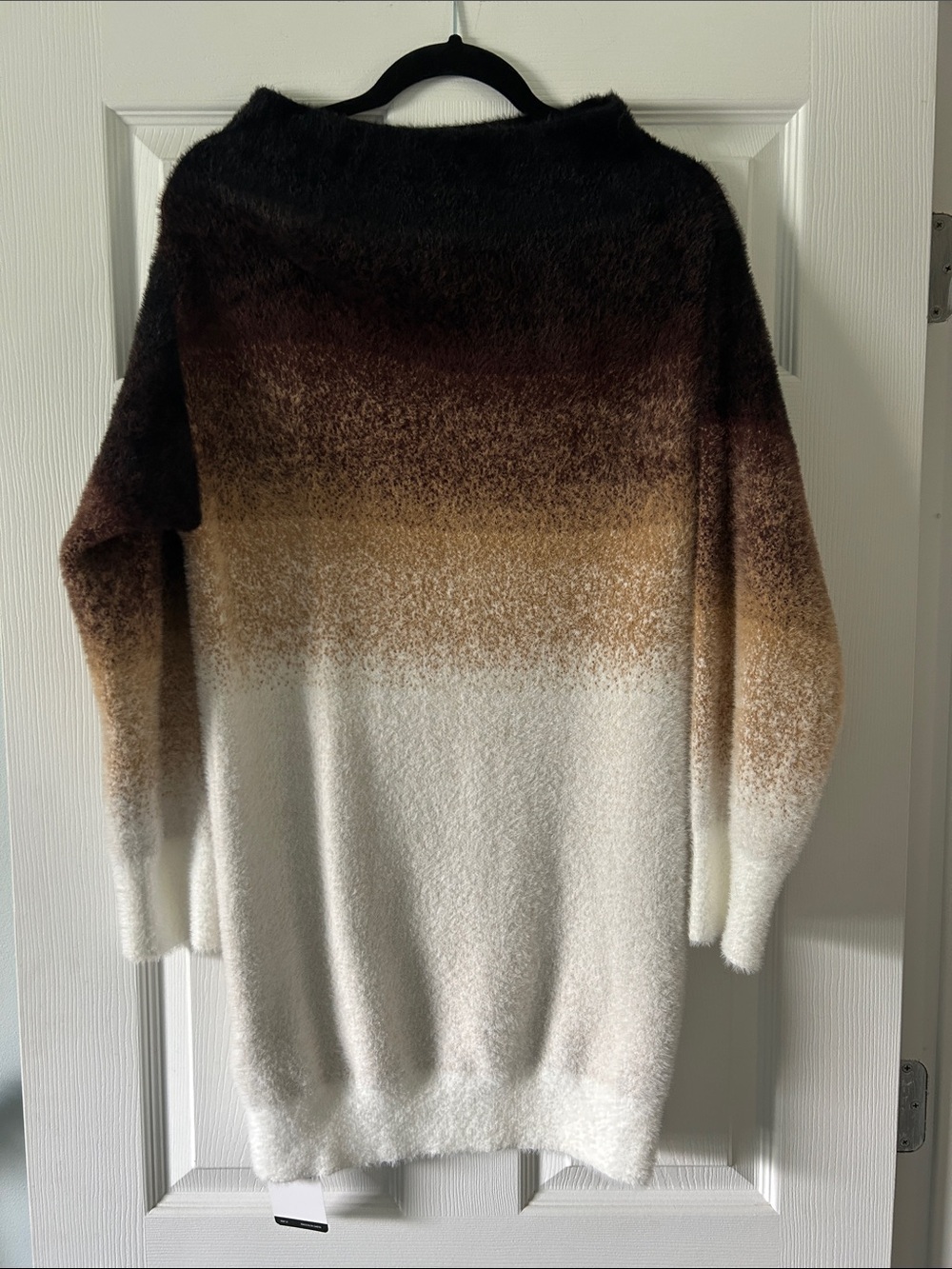 Cozy Ombre Gradient Long Knit Off the Shoulder Sweater - Brown to Cream